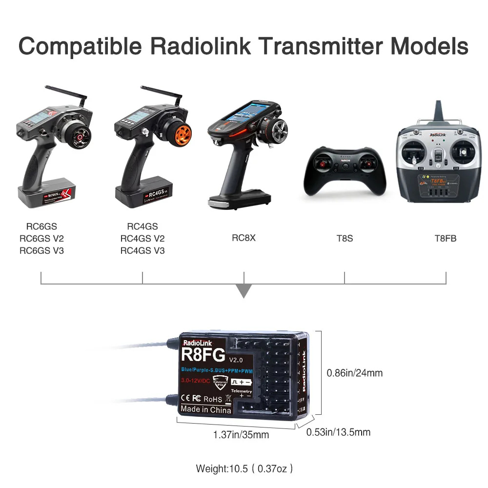 Radiolink-R8FG-V21-24GHz-8CH-Doppelantenne-Eingebauter-Gyro-Langstrecken-RX-RC-Empfaumlnger-fuumlr-R-2004405-6